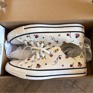 Converse Cream Canvas Floral Low-Top Sneakers
